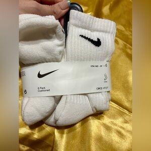 Nike White Crew Socks with Black Swoosh - Kids 6 Pack
